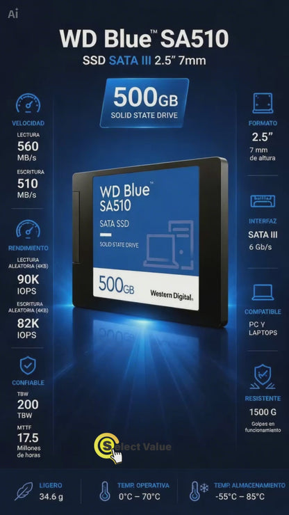 Ssd Western Digital Wd Blue Sa510, 500gb, Sata Iii, 2.5  7mm